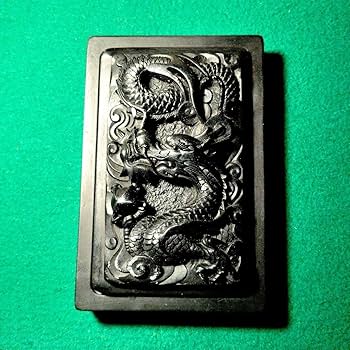 彫刻龍の石製硯&細筆 龍鳳呈祥 （龍・鳳凰） 参次元彫刻『極』 （アンティーク調